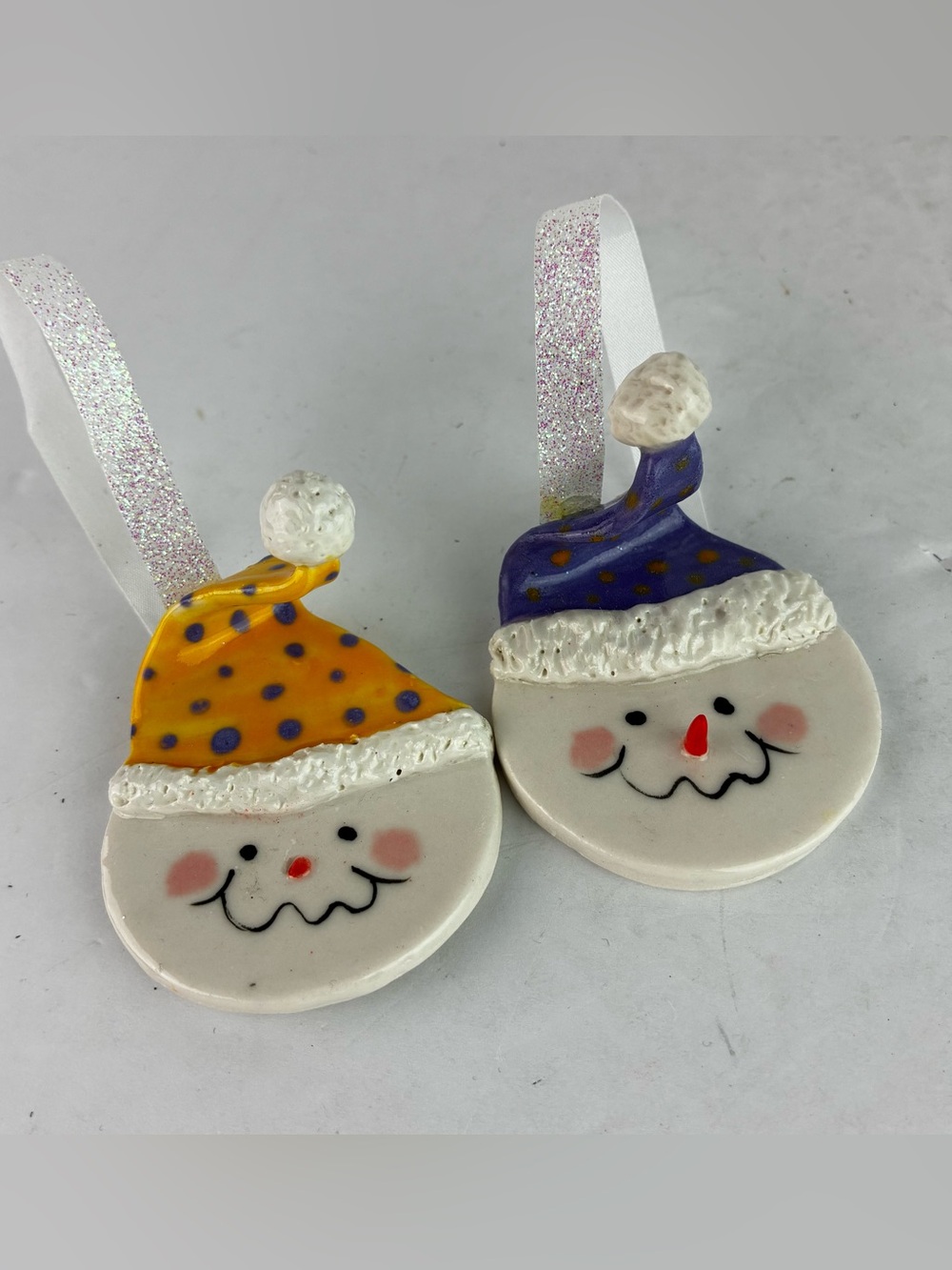 Hand Crafted Pottery Snowman Christmas Ornaments